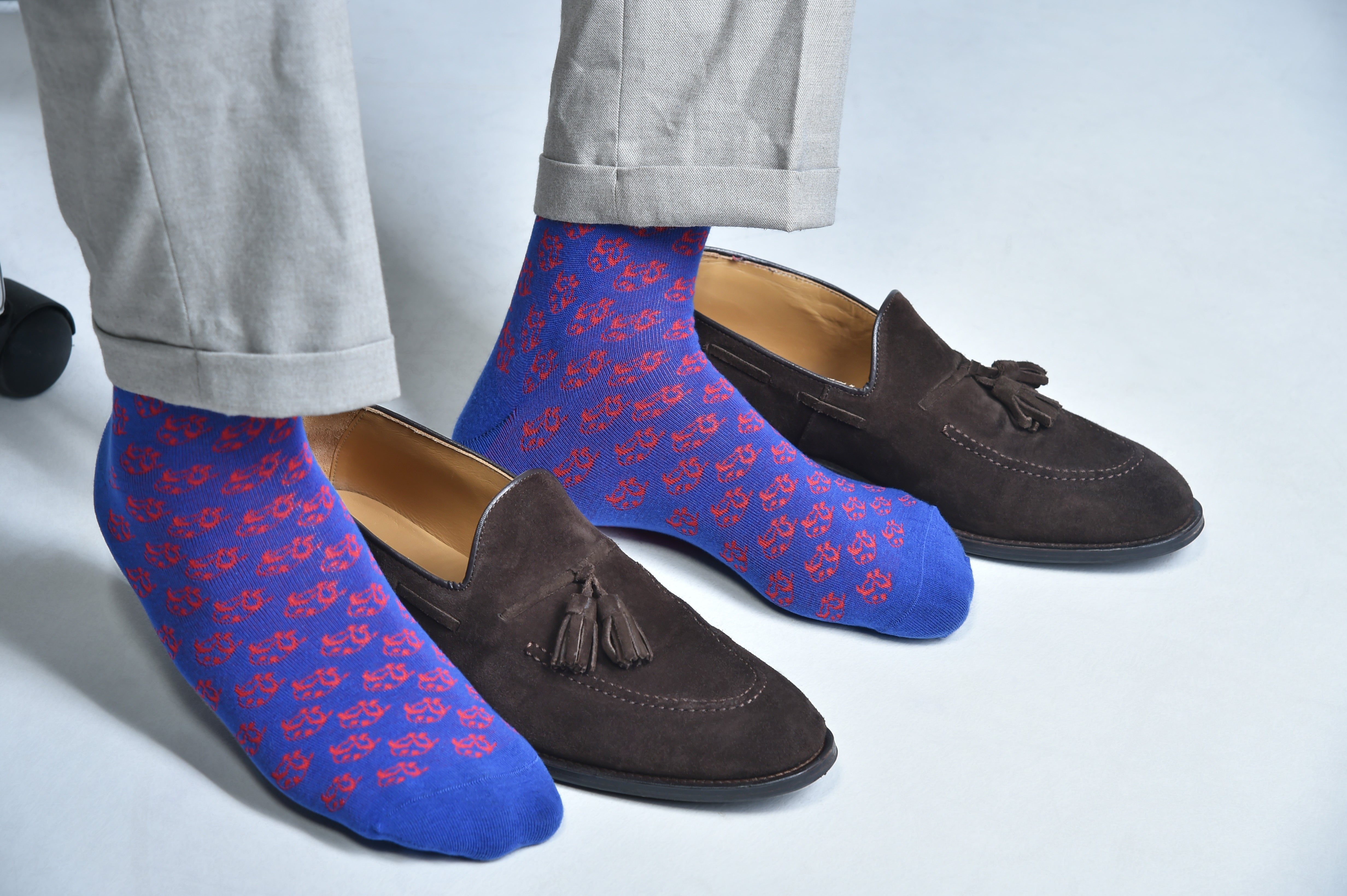 Ti Koro Nko Agyina Combed Cotton Socks (Red on Blue)