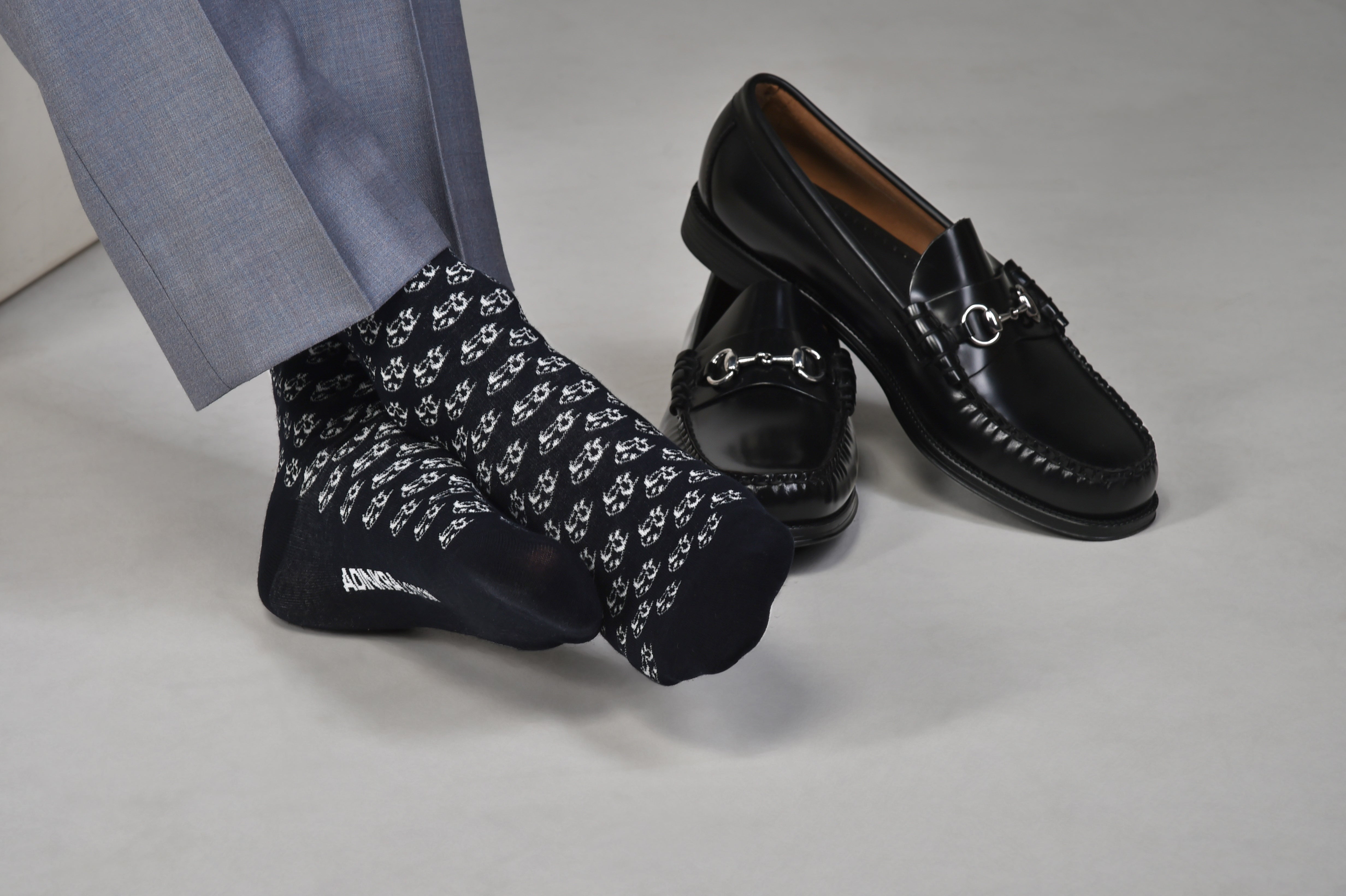 Ti Koro Nko Agyina Combed Cotton Socks (White on Black)