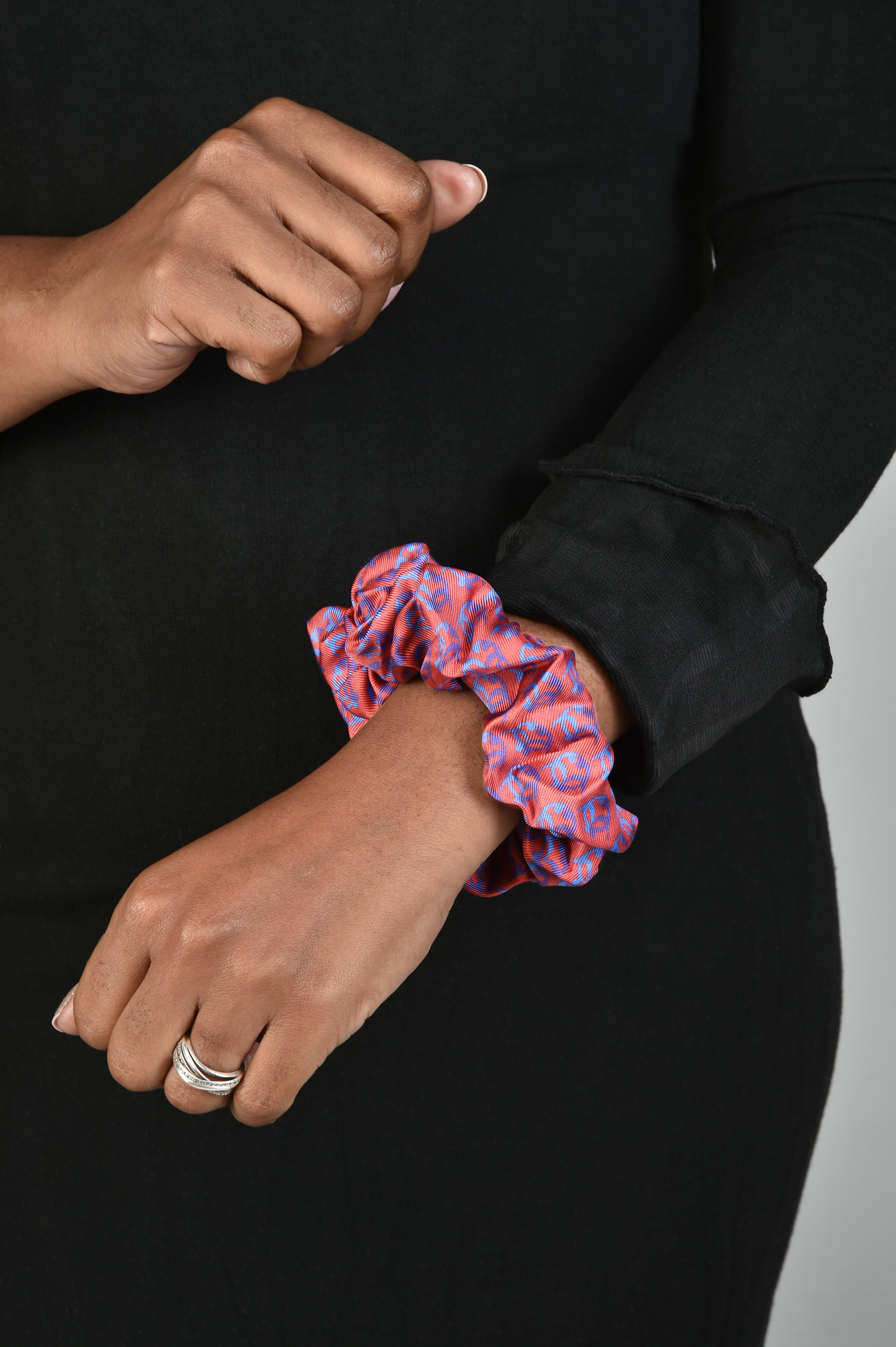 Ti Koro Nko Agyina Silk Scrunchie (Purples on Red)