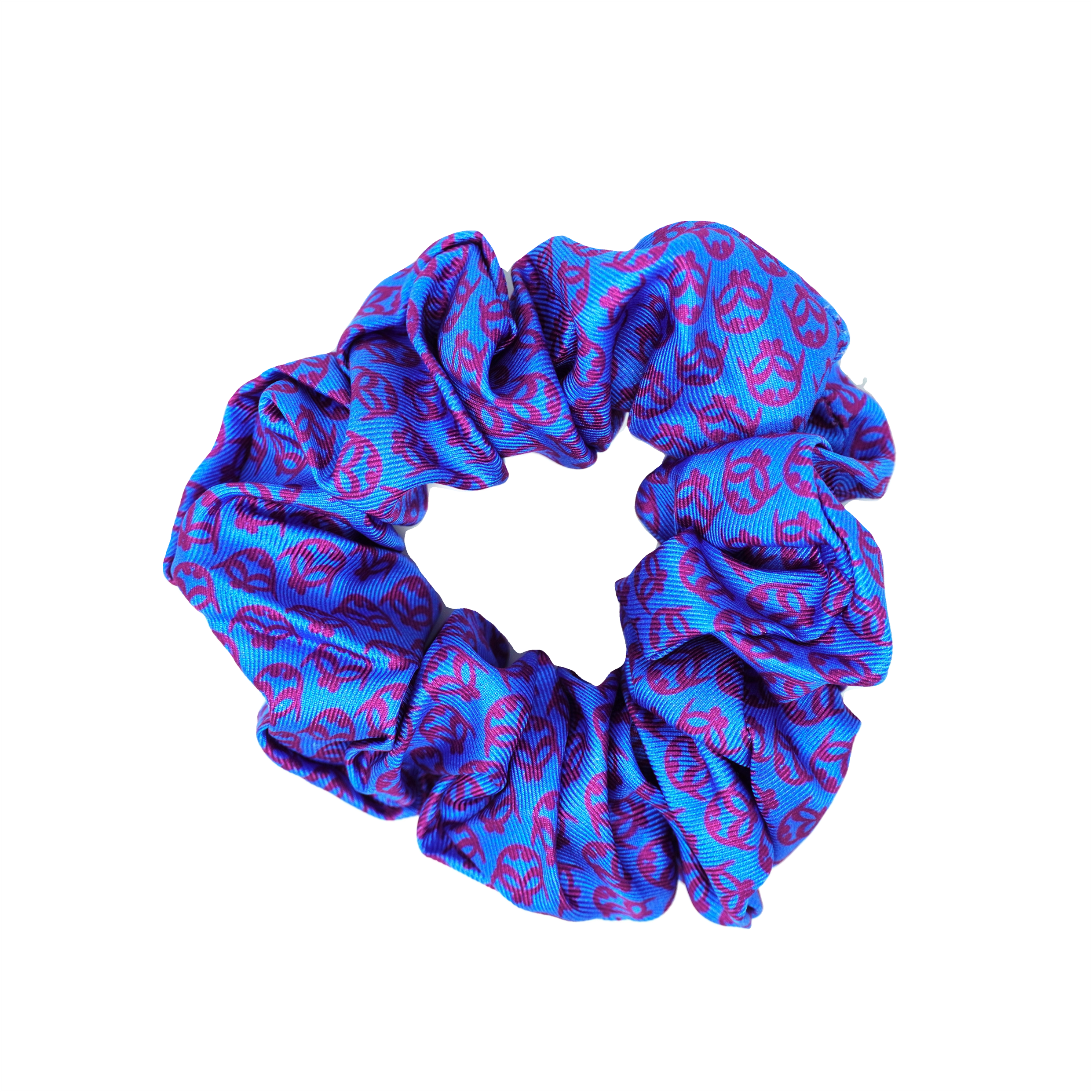 Ti Koro Nko Agyina Silk Scrunchie (Purple on Blue)