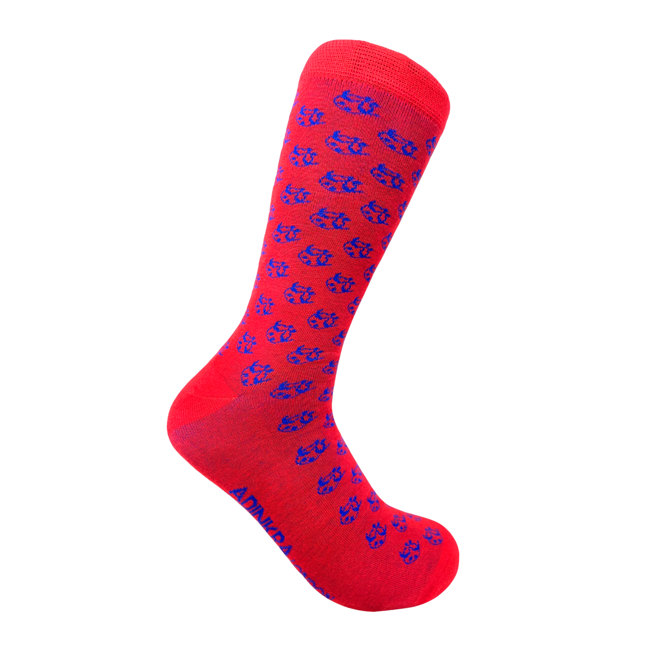 Ti Koro Nko Agyina Combed Cotton Socks (Blue on Red)